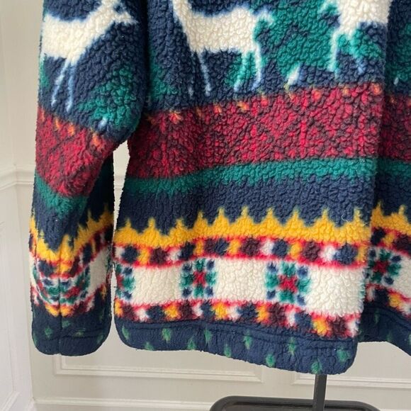 Vintage 90s Limited Sport Reindeer Berber Fleece 1/4 Zip Primary Colors M - Picture 3 of 8